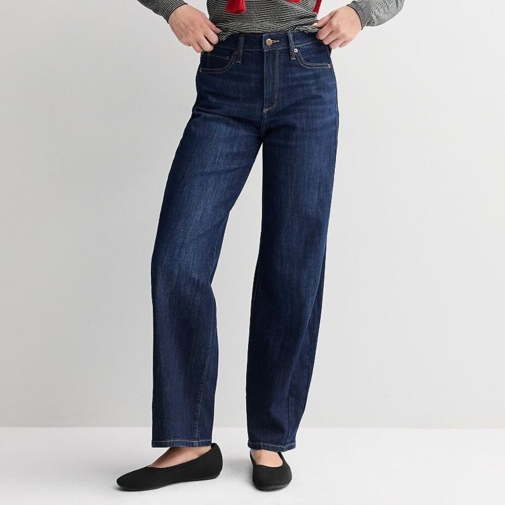 Sonoma High Rise Barrel Leg Jeans Womens 4 Blue Dark Wash Stretch NEW